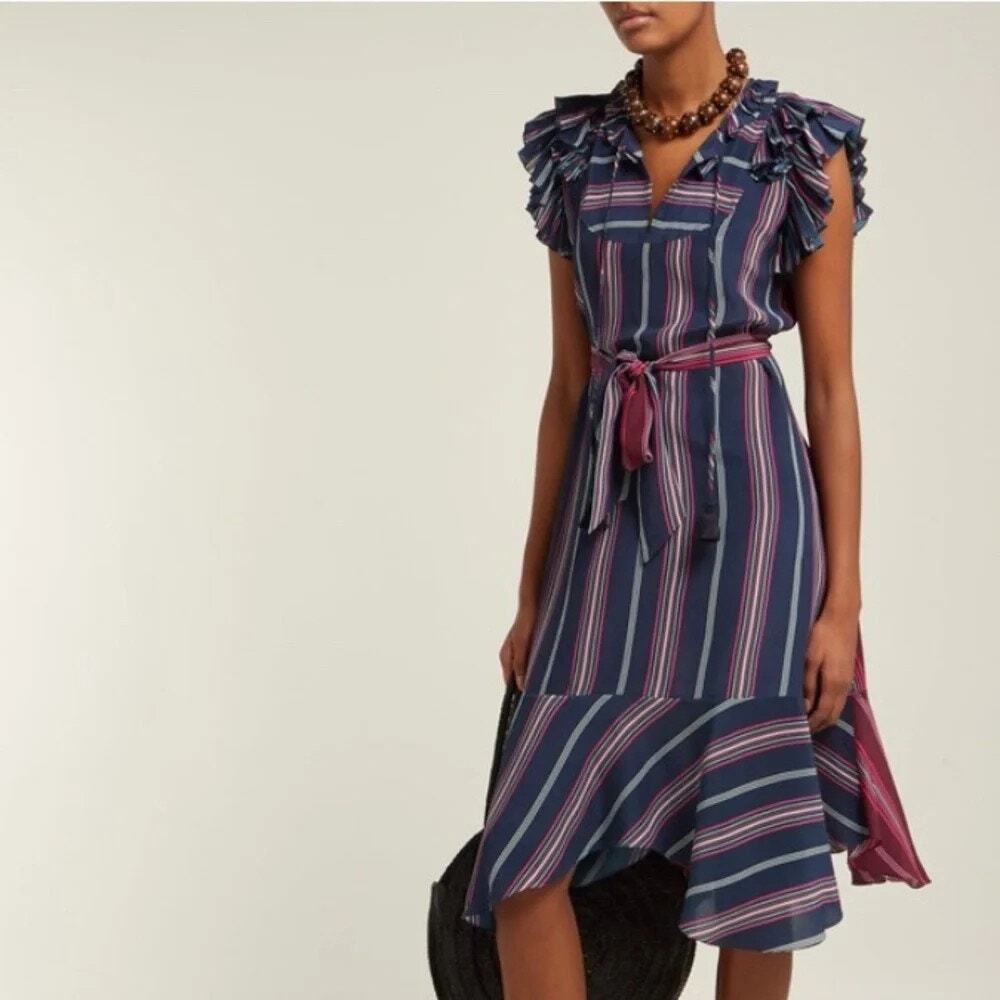 Figue Tessa Silk Ruffle Belted Dress Sz XS NWT Luxury Bohemian 100% Silk